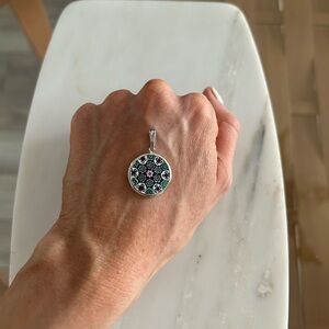 925 Sterling Silver Round Floral Enamel Pendant